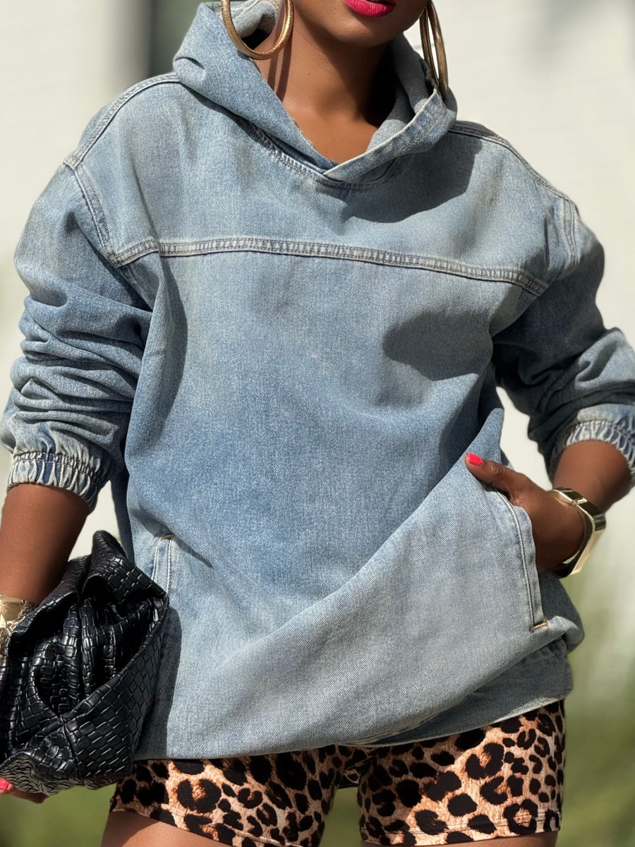 Denim Hooded Sweatshirt