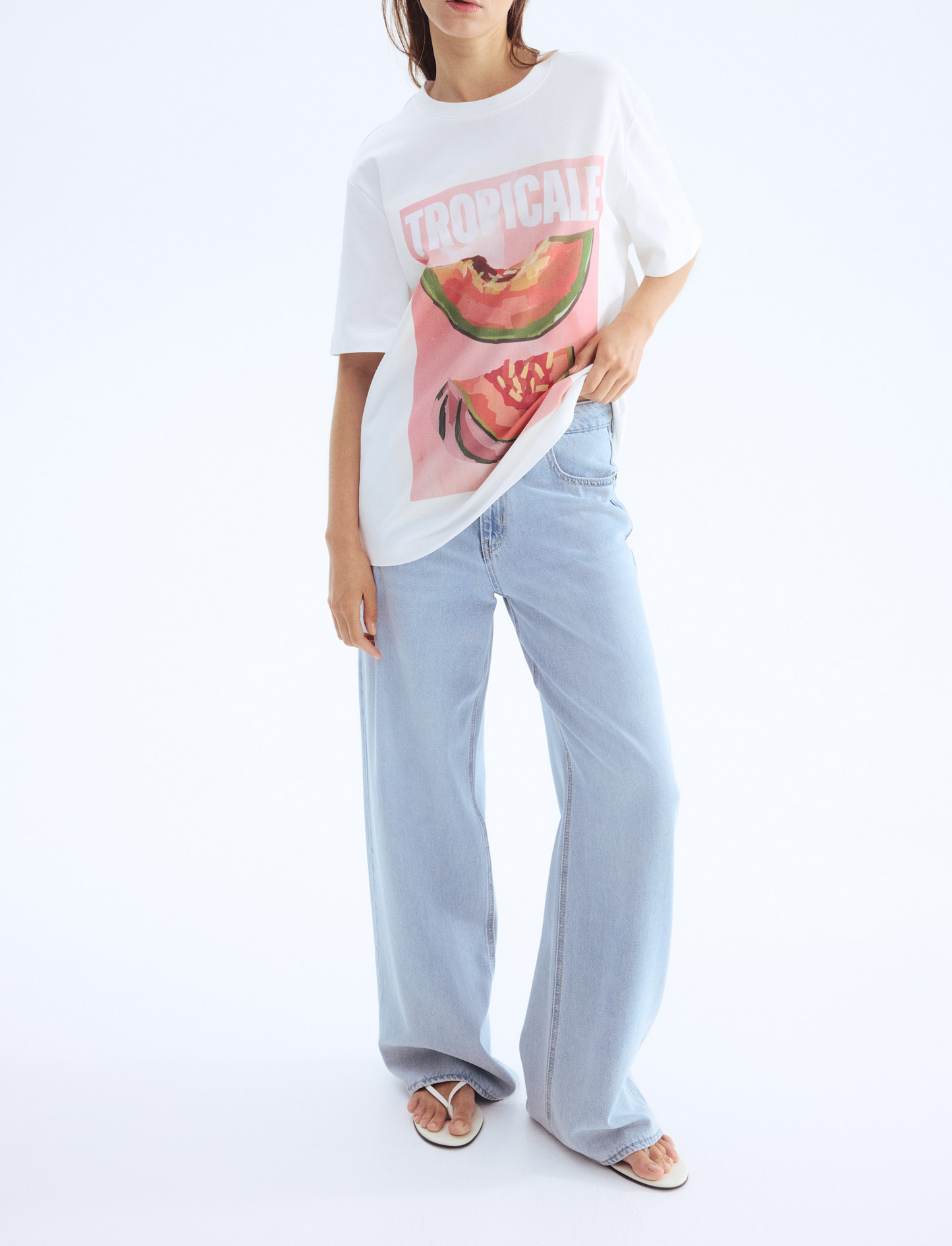 Trendy Fruit Print White T - shirt