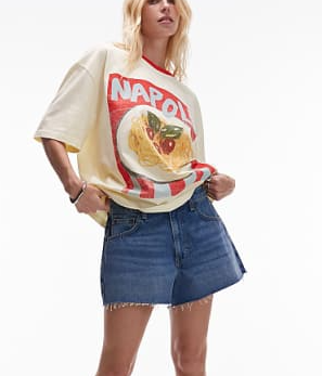 Chic Beige Italy Noodle Print T - shirt