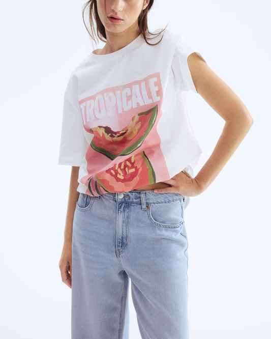 Trendy Fruit Print White T - shirt
