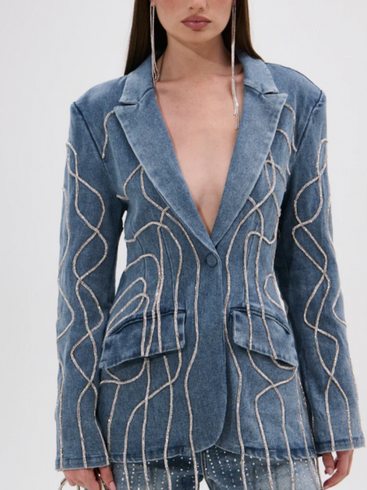 Embellished Denim Blazer
