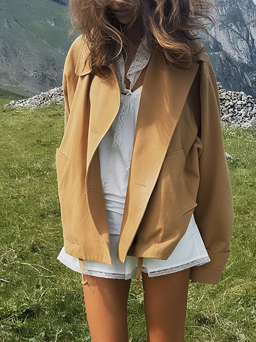Stylish Khaki Button - Front Blazer