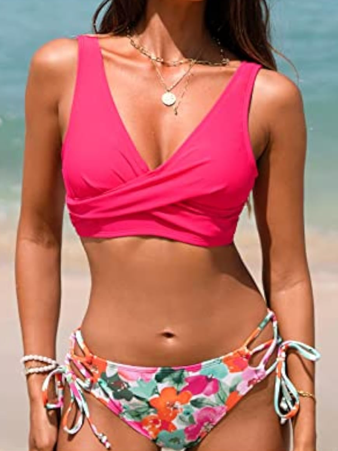 Front Cross Lace Up Two Piece Bathing Suit