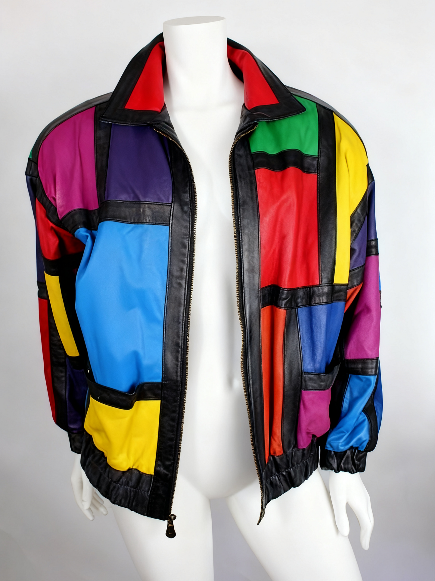 Multicolor Patchwork Leather Jacket