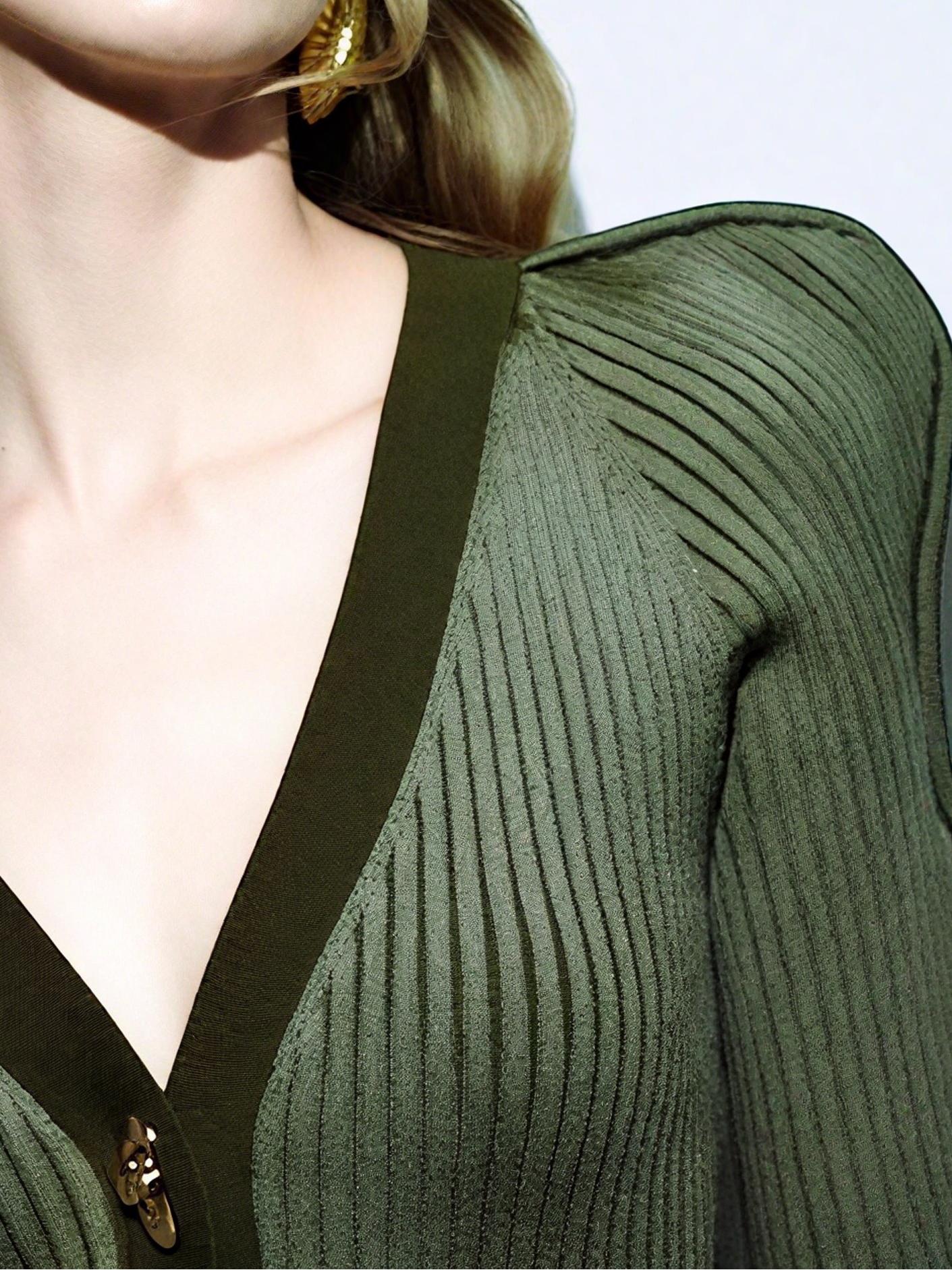 Stylish Knit Long Wave Sleeve V - Neck Cardigan