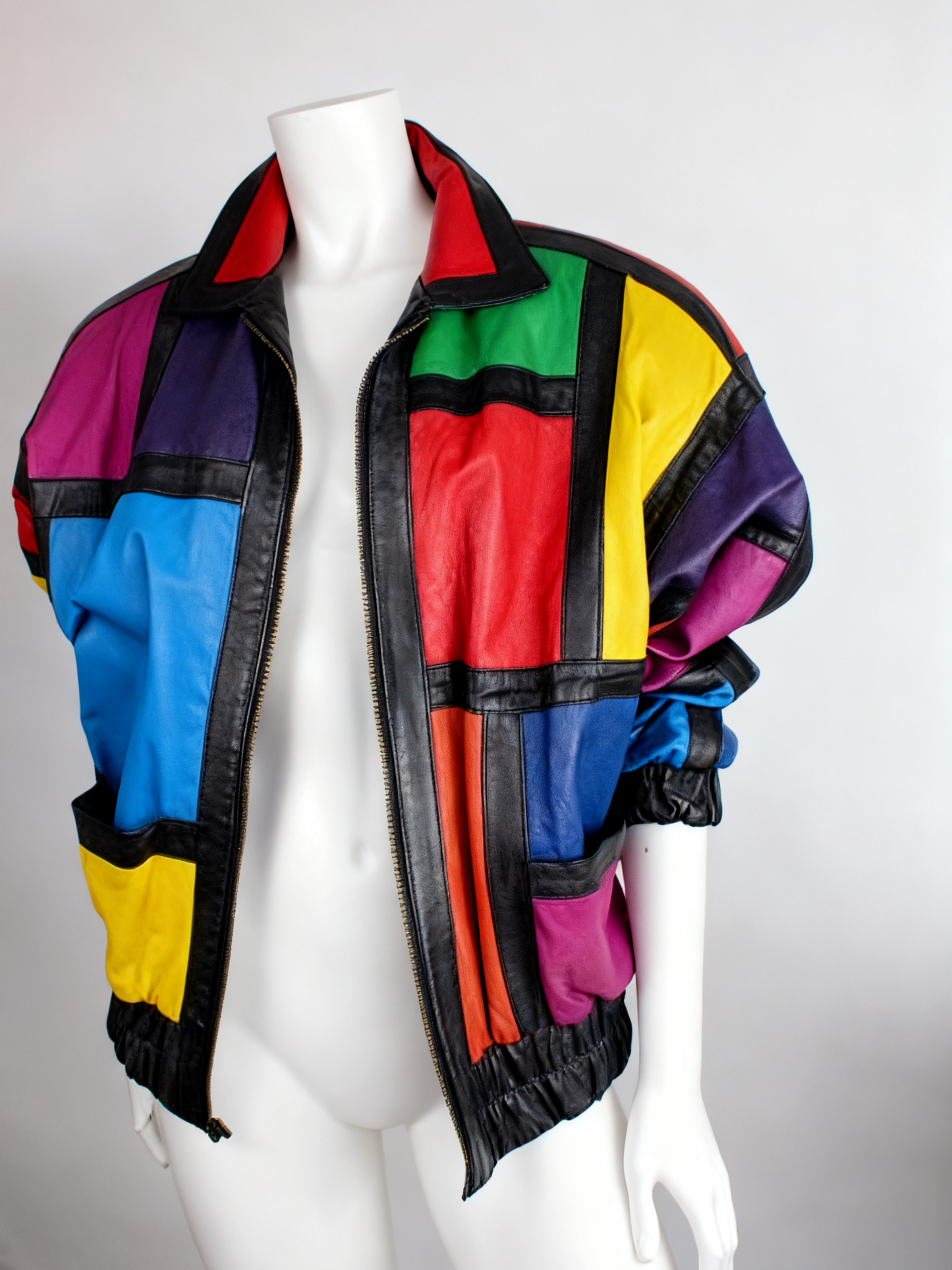 Multicolor Patchwork Leather Jacket
