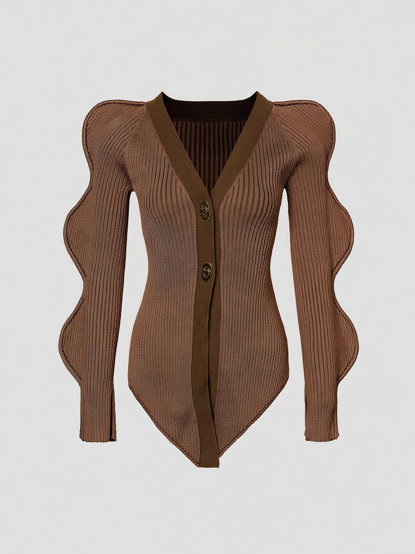 Stylish Knit Long Wave Sleeve V - Neck Cardigan