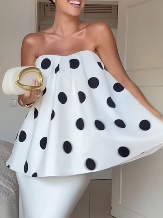 Casual Oversized Polka Dot Sleeveless Bandeau Top