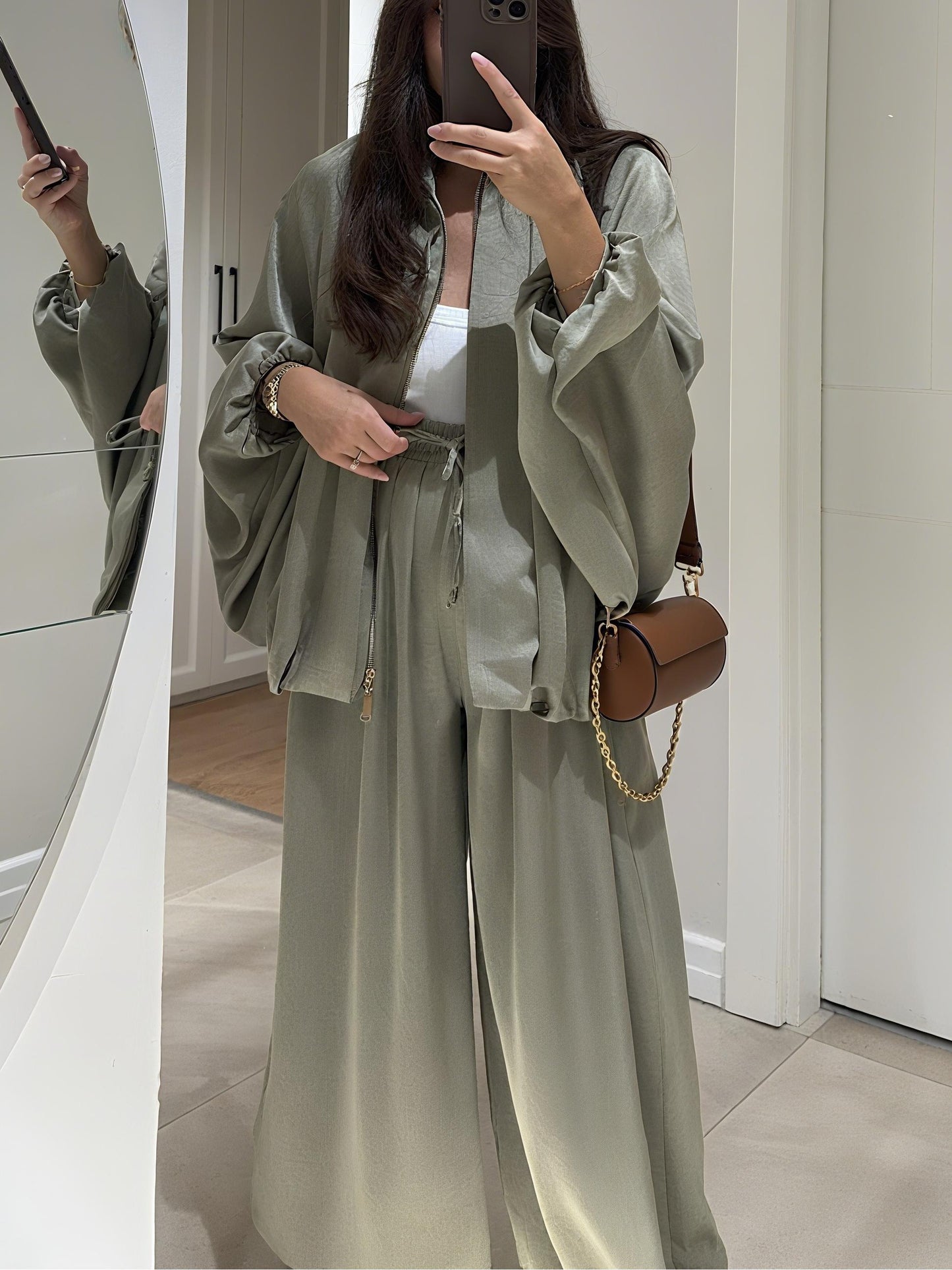 Front Zippered Bomber Satin Jacket