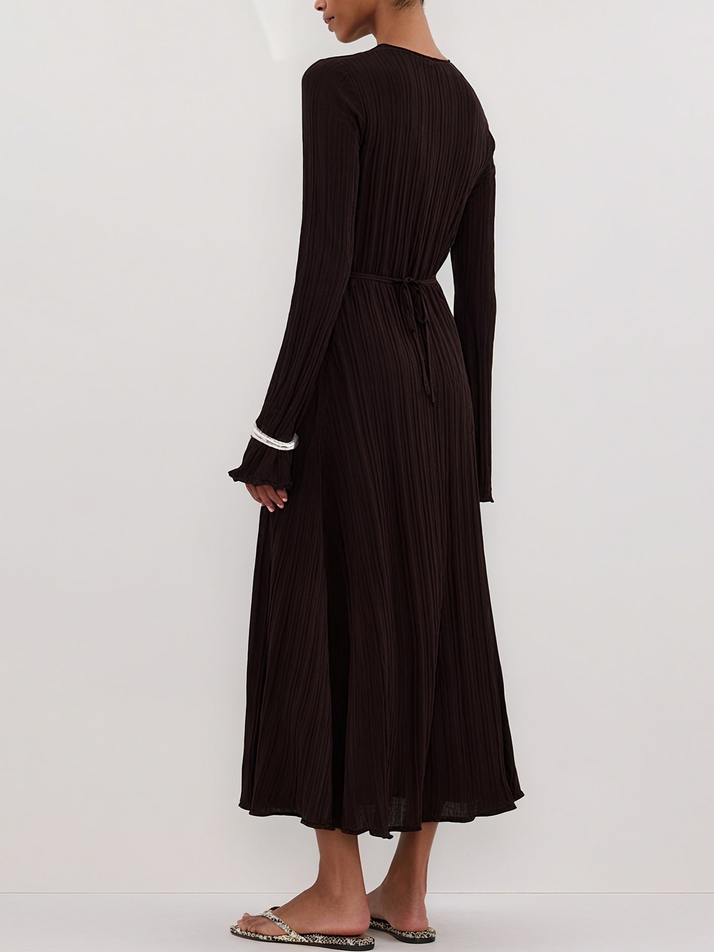 Elegant Stone Sleeved Knit Maxi Dress