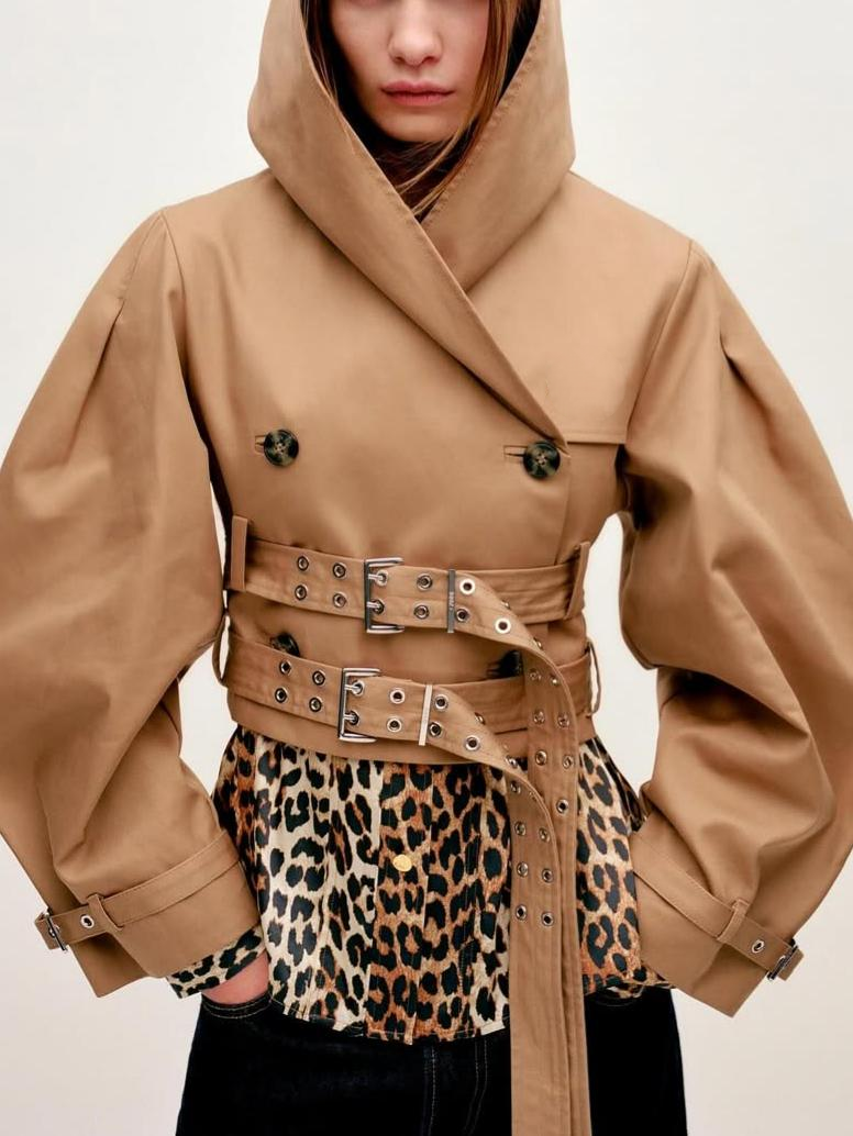 Camel Bonded Cotton Short Trench Jacket