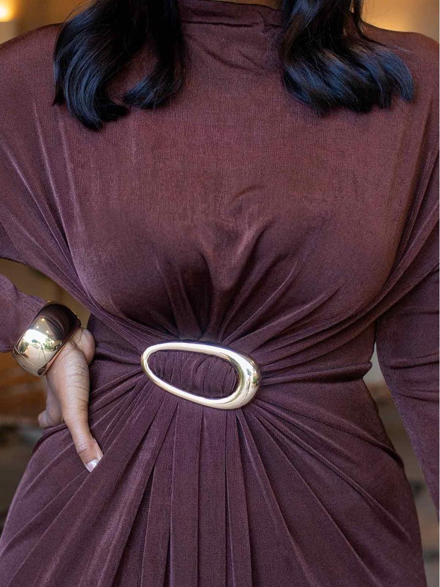Gold-tone Buckle High Neck Maxi Dress