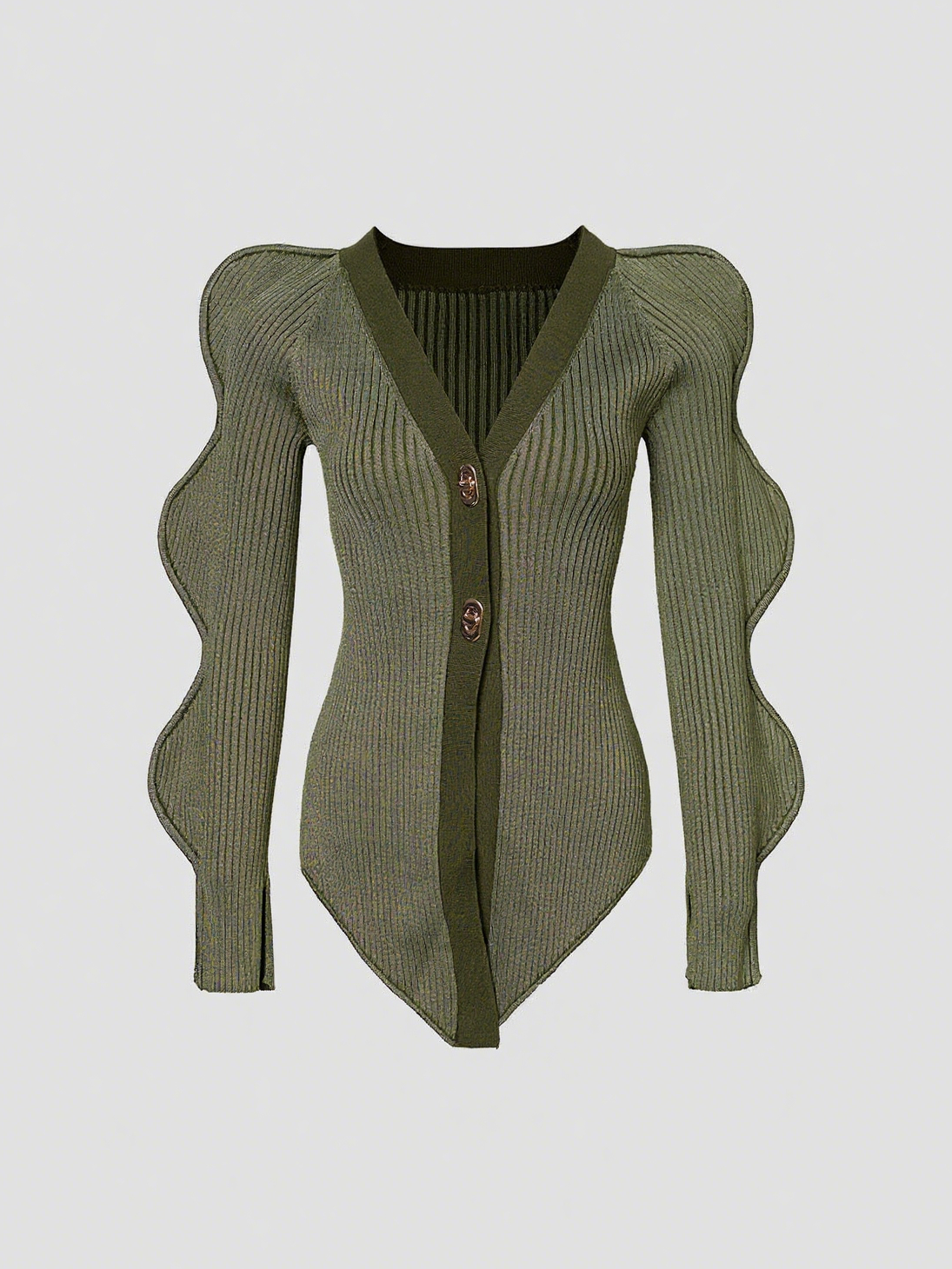 Stylish Knit Long Wave Sleeve V - Neck Cardigan