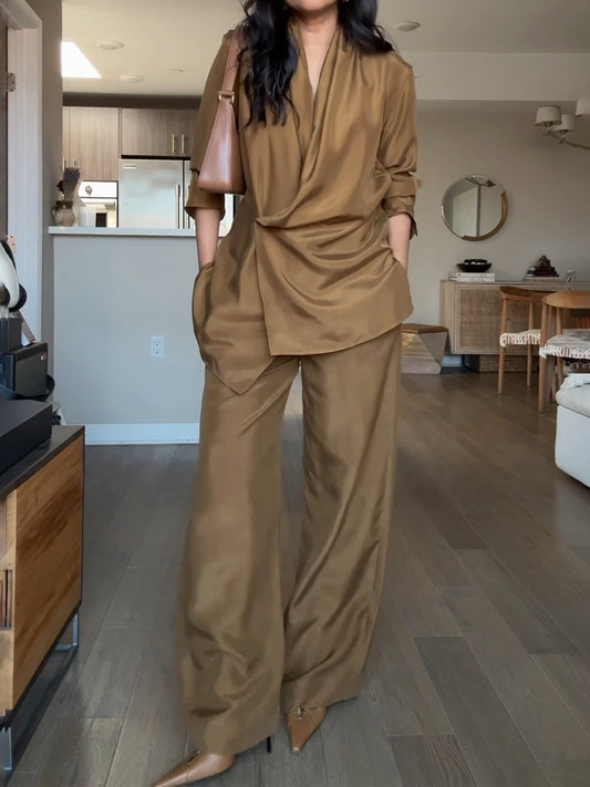 Shawl Lapels V-neck Two Pieces Set