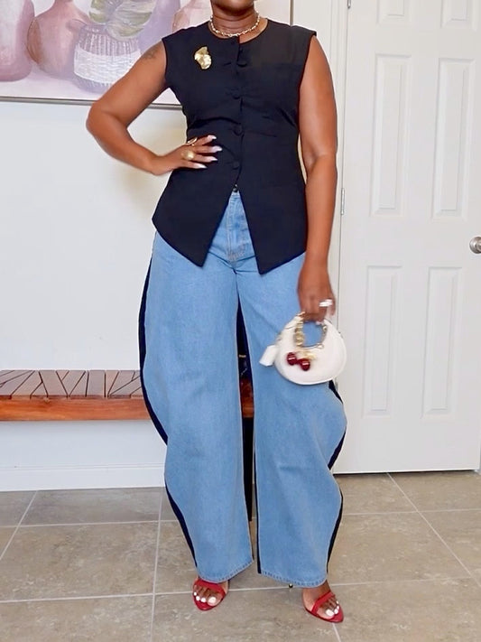 Two-toned Front And Back Detailing Jeans