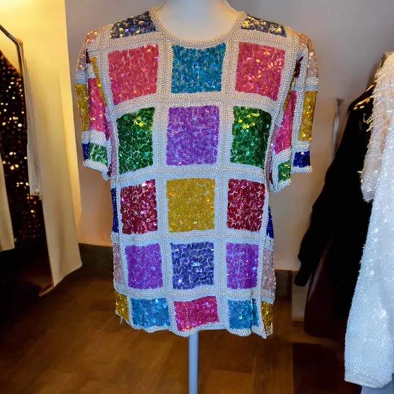 Fashion Sequined Short Sleeve Top