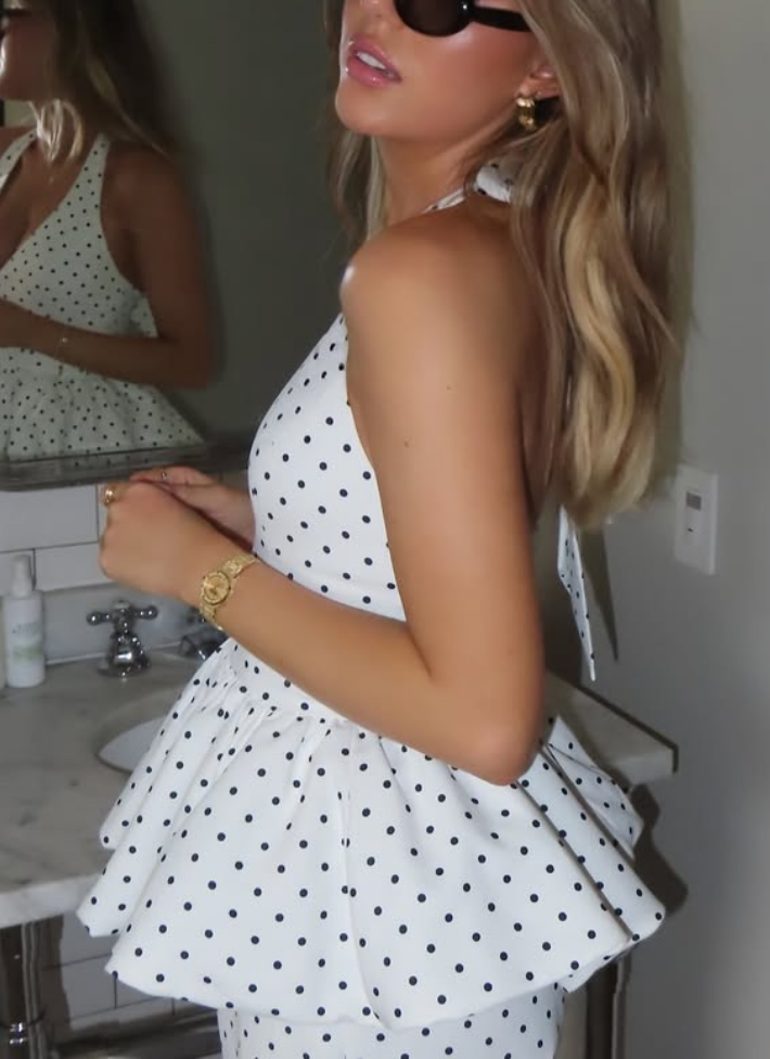 Polka Dot Halter Neck Sleeveless Top