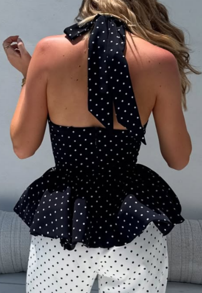 Polka Dot Halter Neck Sleeveless Top