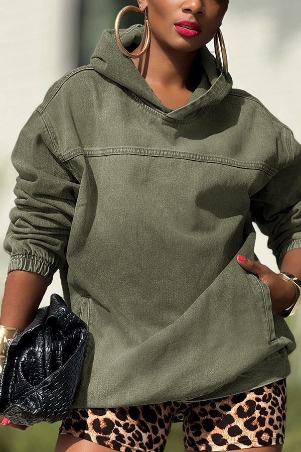 Denim Hooded Sweatshirt