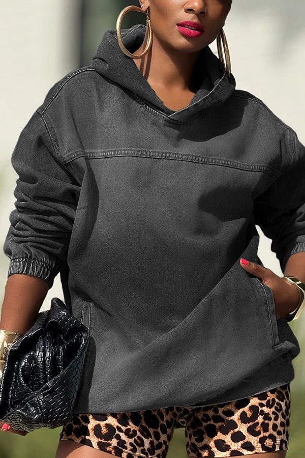 Denim Hooded Sweatshirt