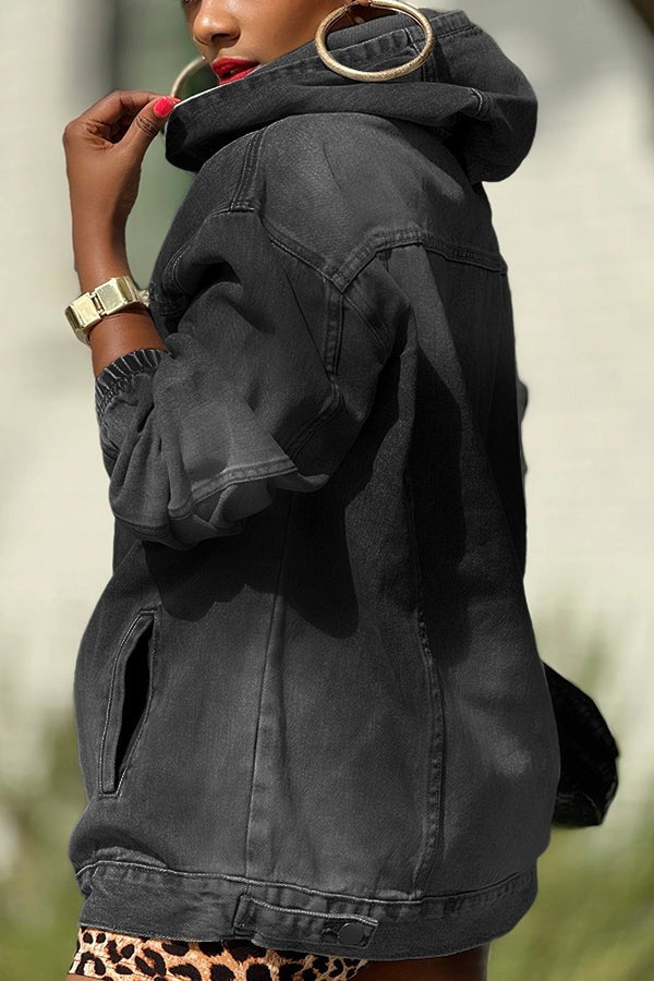 Denim Hooded Sweatshirt