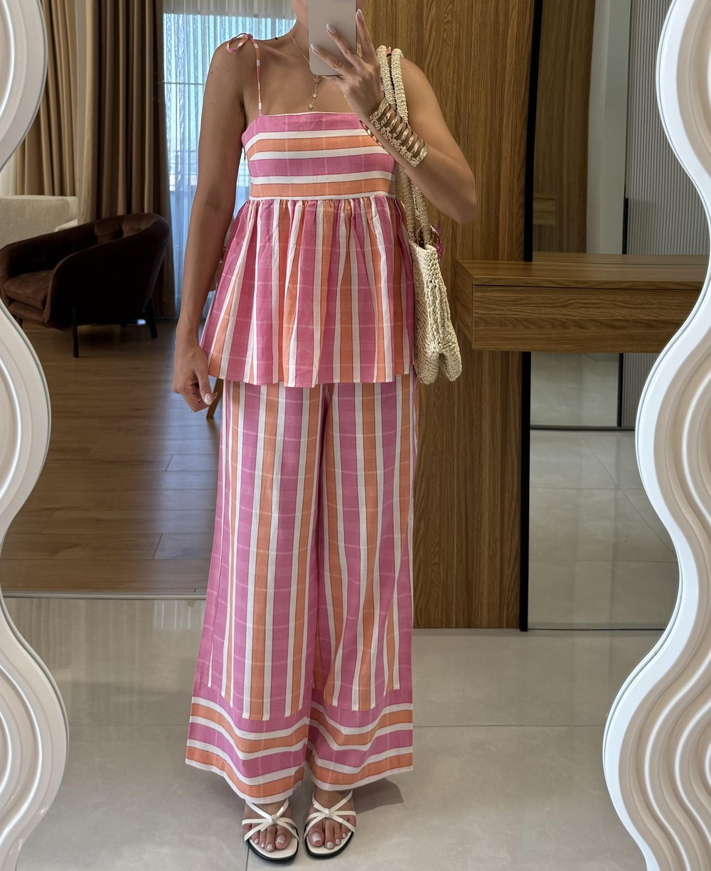 Chic Pink and Orange Striped Two - Piece Set