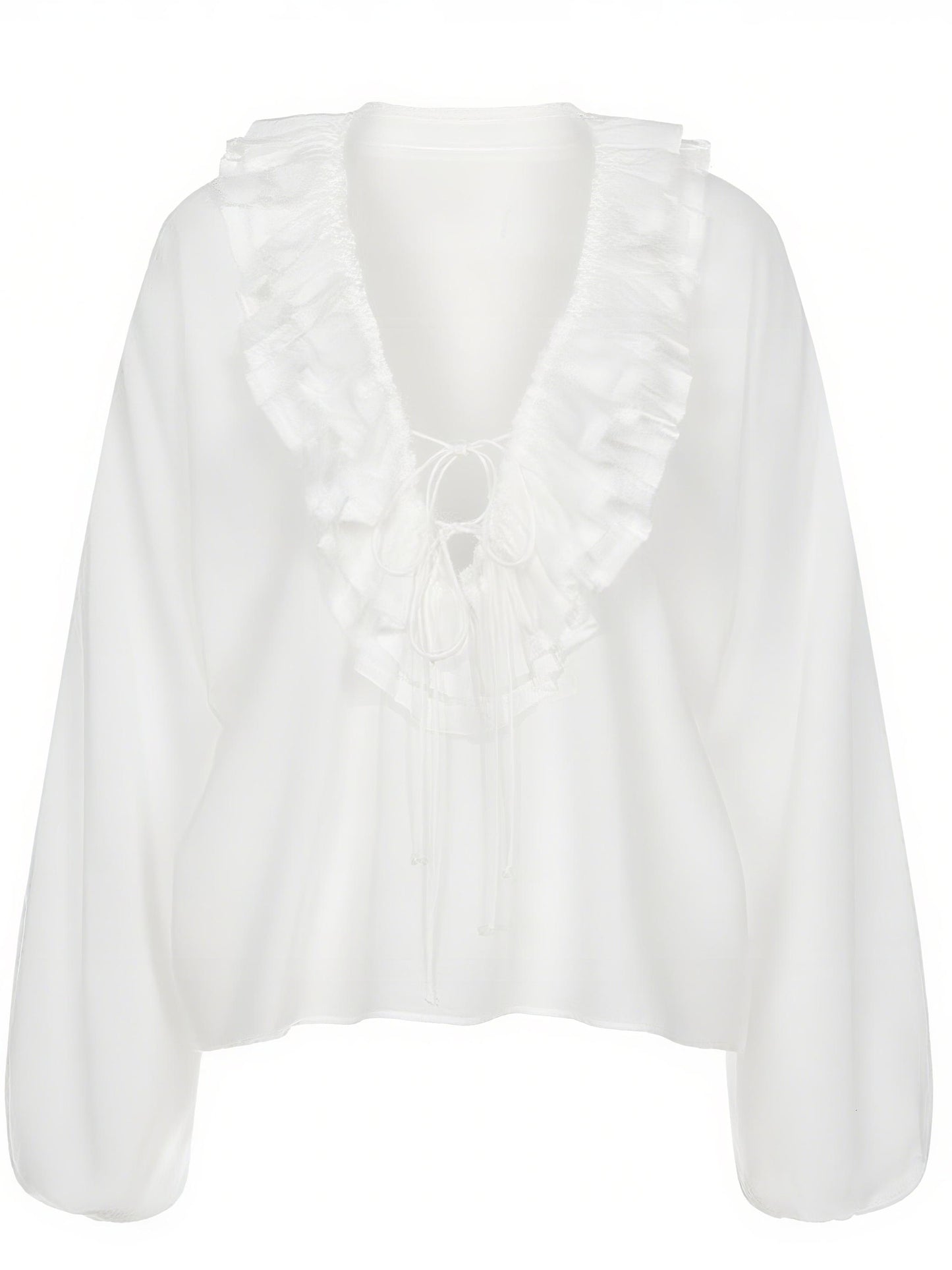 Elegant Ruffled Collar White Blouse