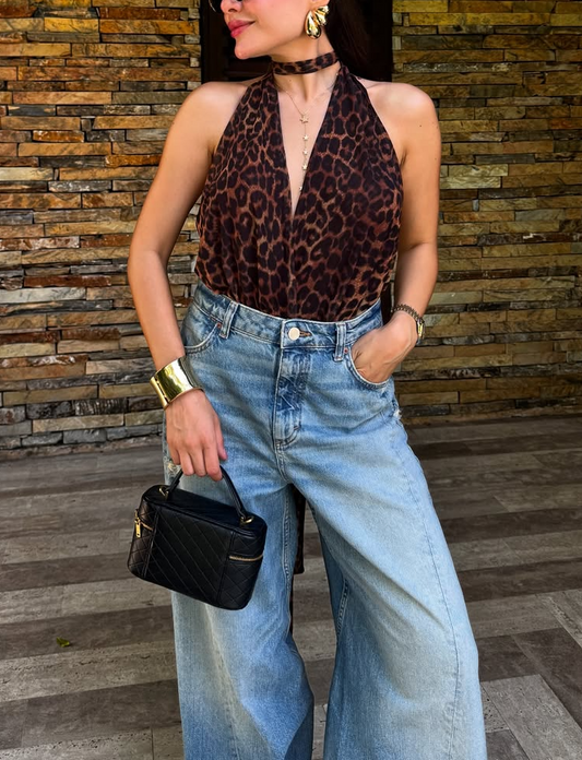 Sexy Leopard - Print Halter - Neck Top