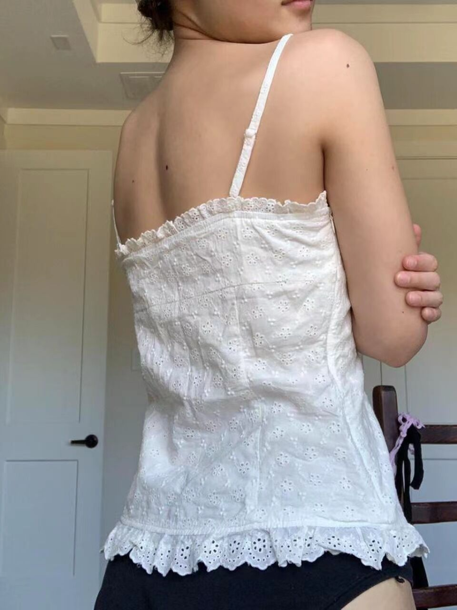 Strap Folding Waist Lace Top
