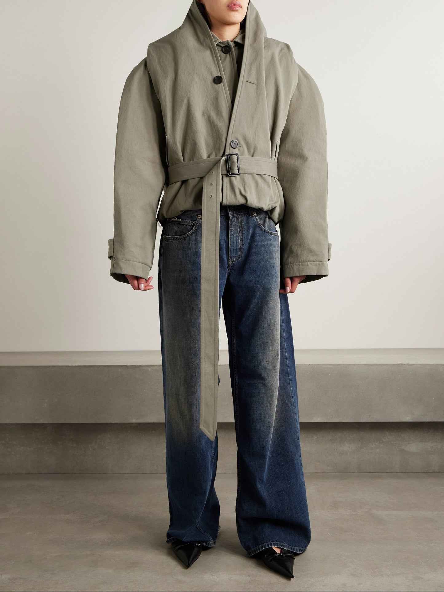Oversized Cropped Cotton-gabardine Trench Coat