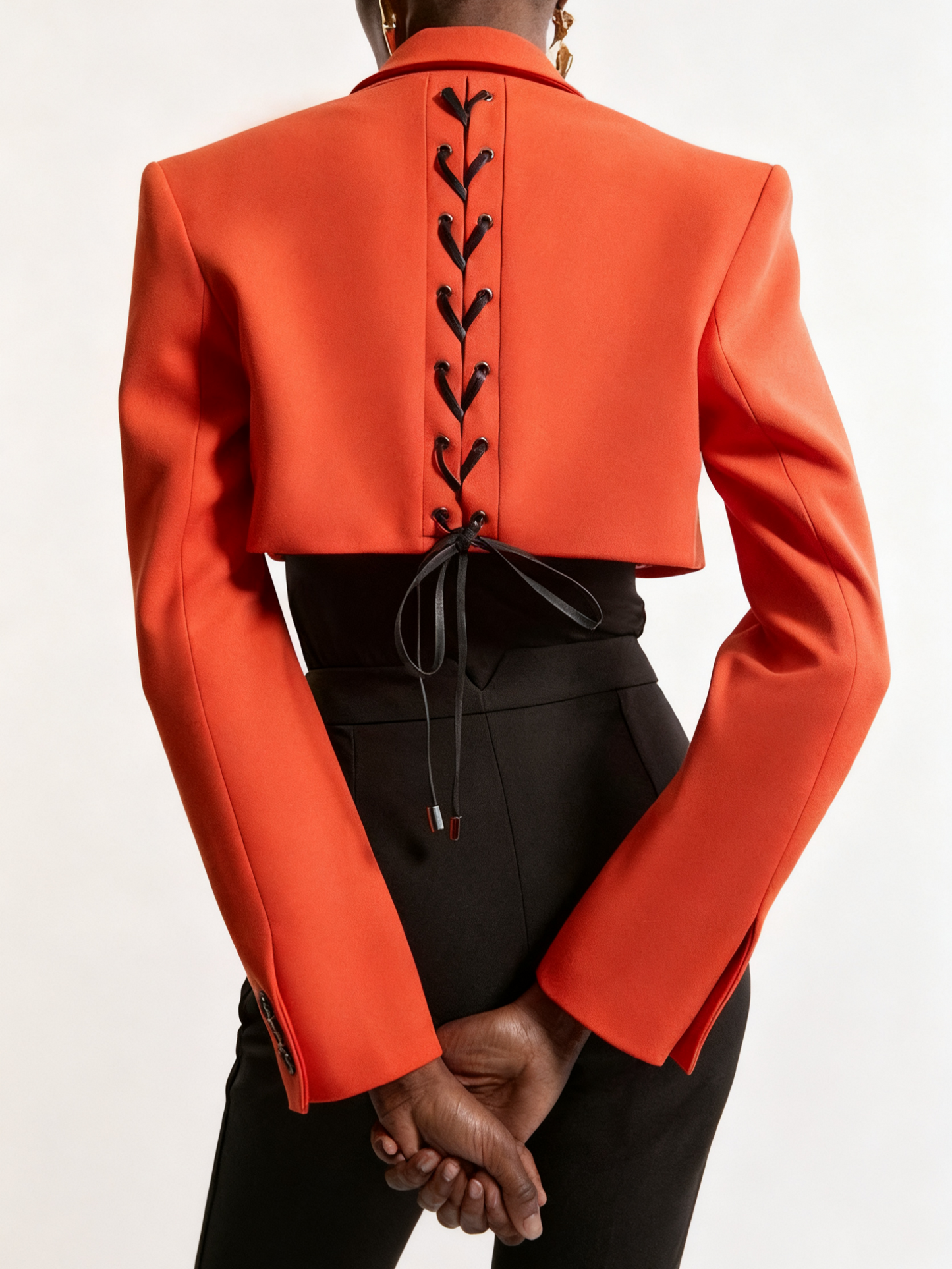 Structured Crepe Tailored Corset Back Notch Neck Cropped Blazer