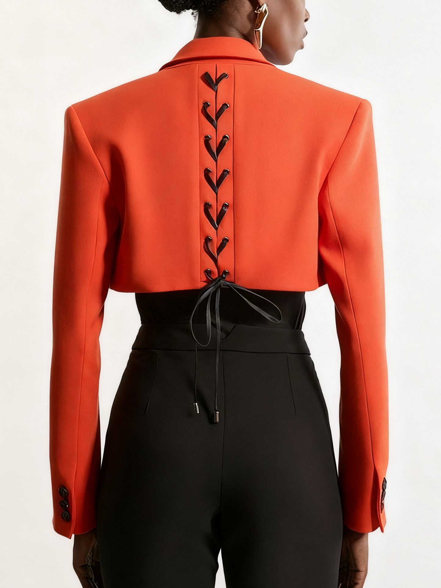 Structured Crepe Tailored Corset Back Notch Neck Cropped Blazer