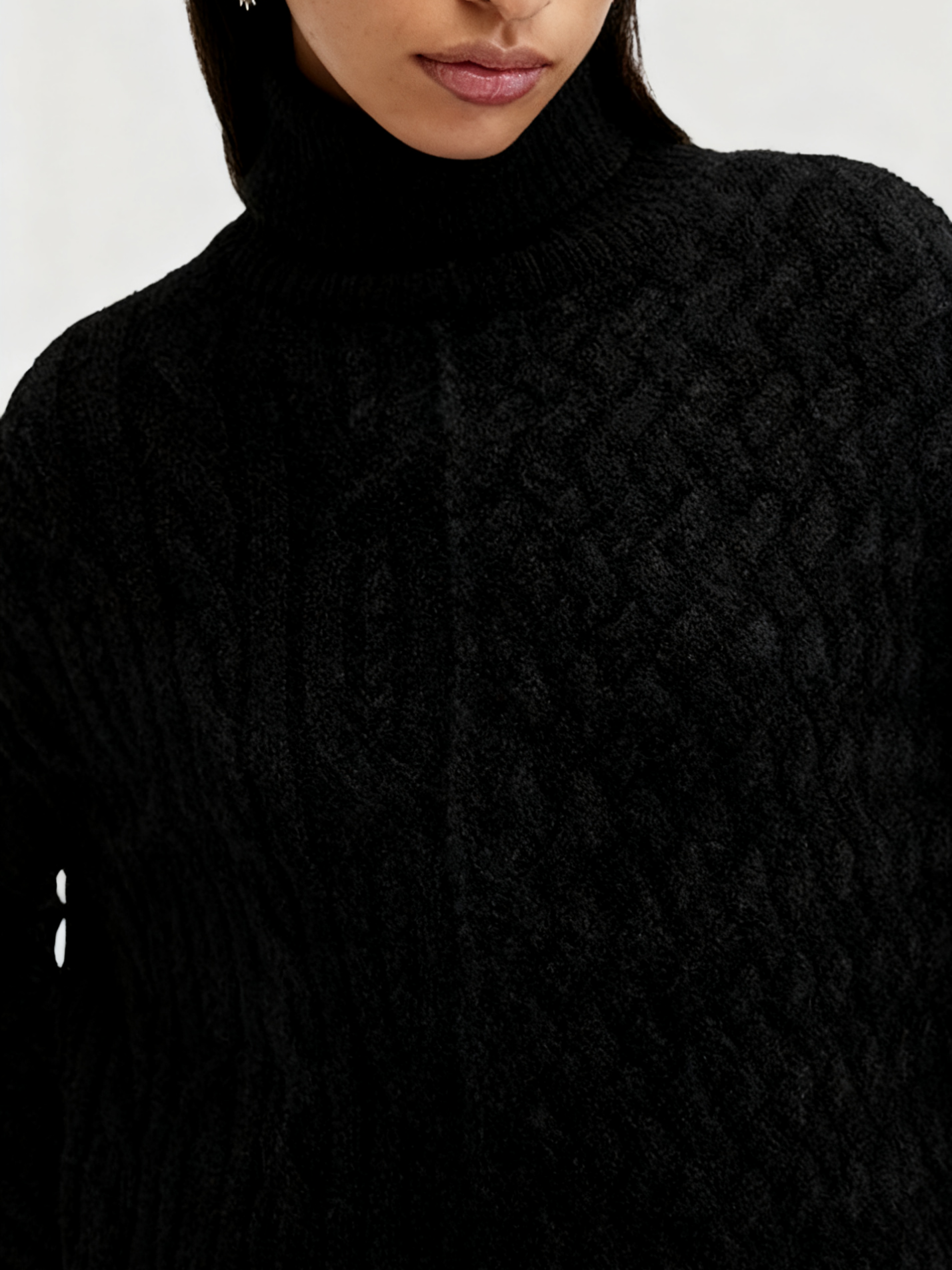 Black Turtleneck Cable Knit Sweater