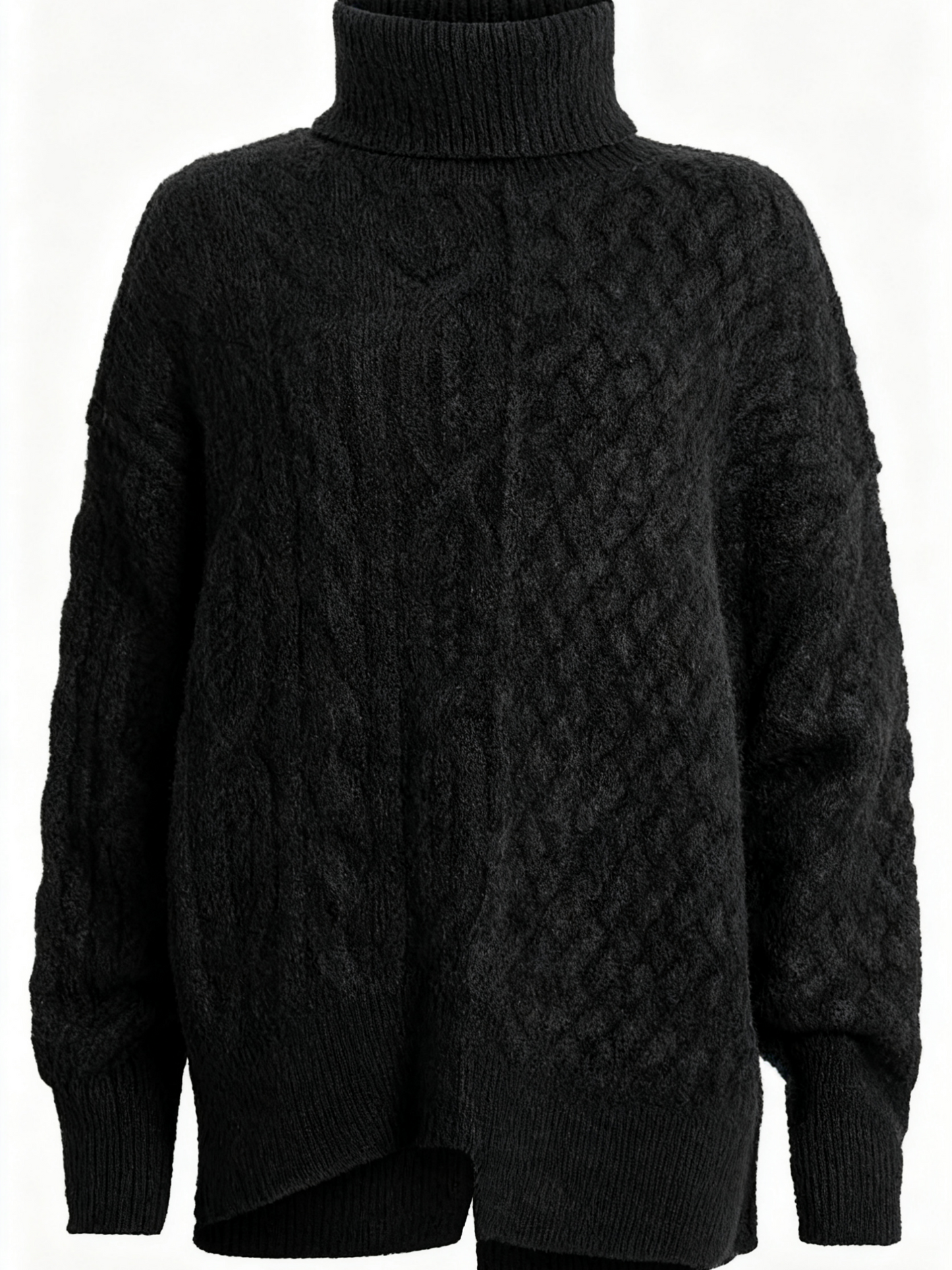 Black Turtleneck Cable Knit Sweater