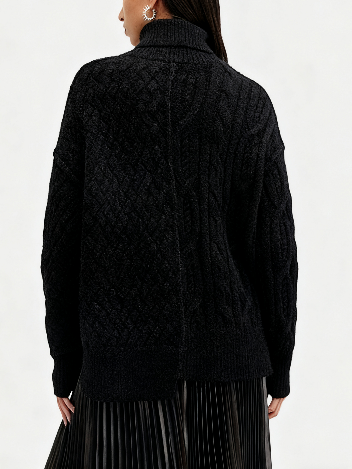 Black Turtleneck Cable Knit Sweater