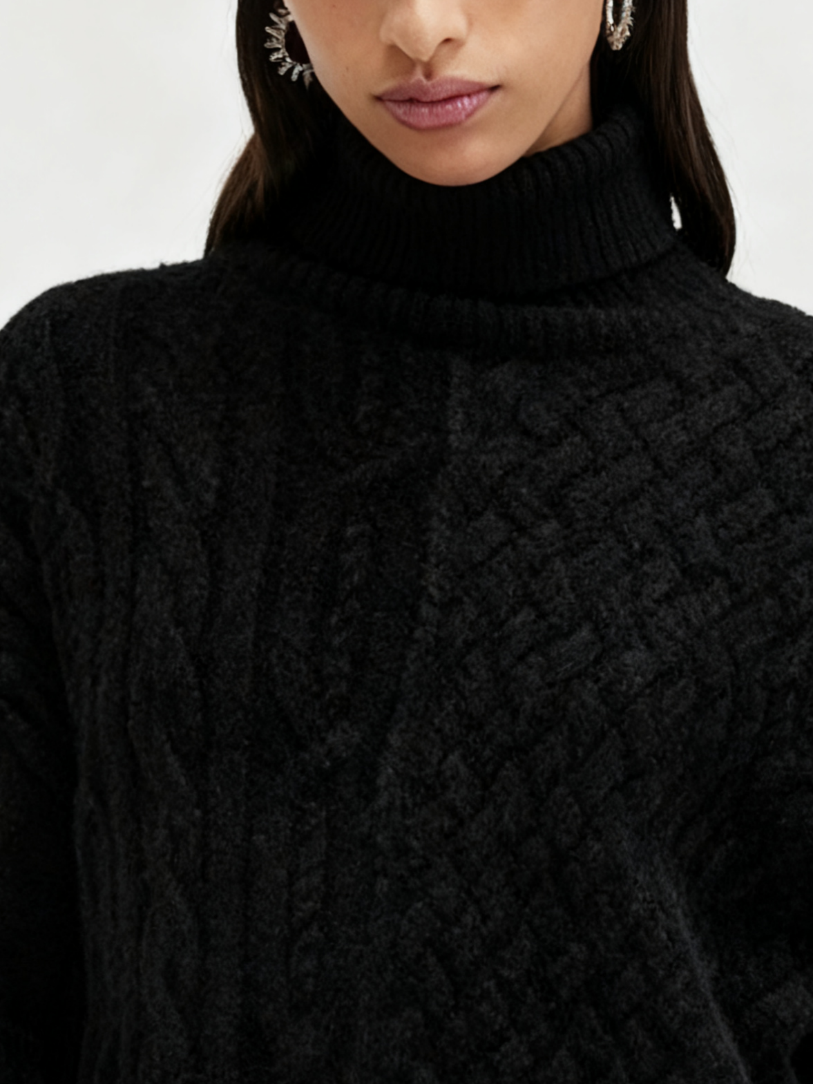 Black Turtleneck Cable Knit Sweater