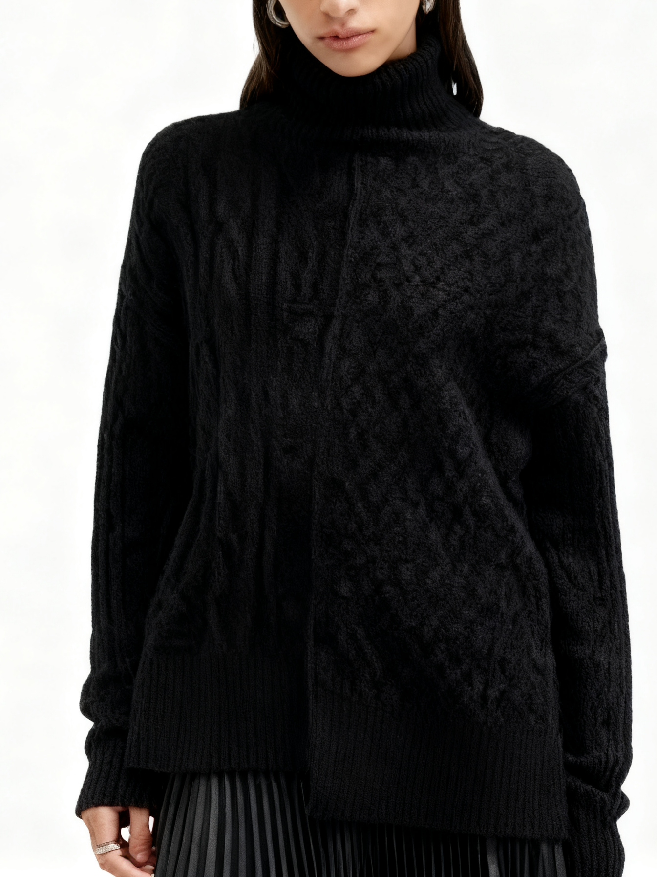 Black Turtleneck Cable Knit Sweater