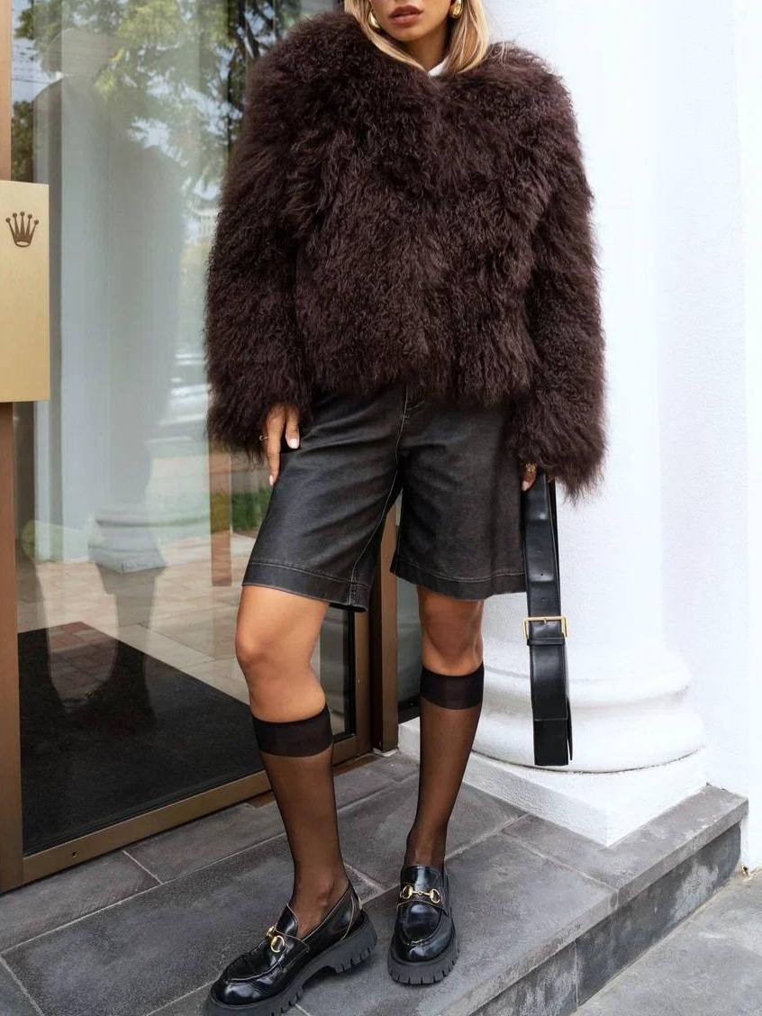 Winter Fashion Plush Faux Fur Short Coat