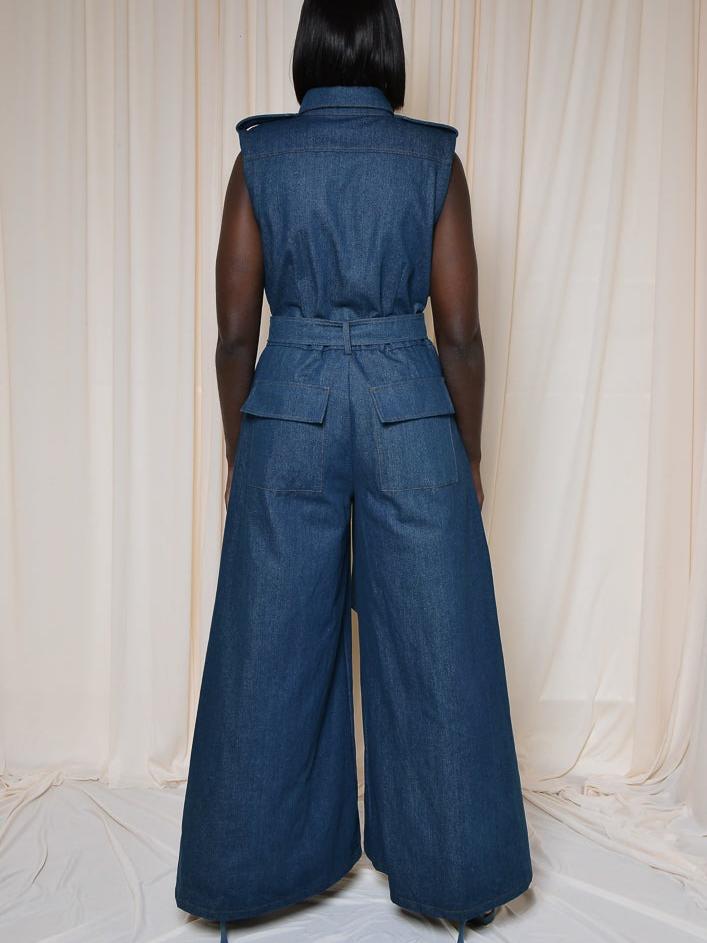 Sleeveless Denim Jumpsuit