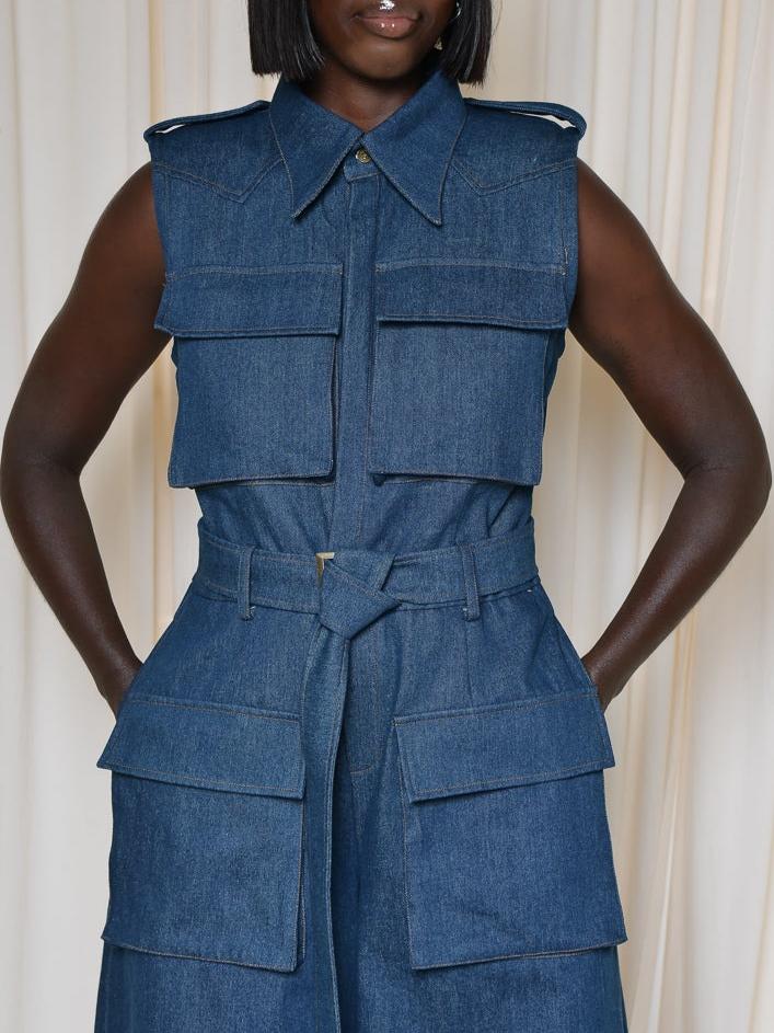 Sleeveless Denim Jumpsuit