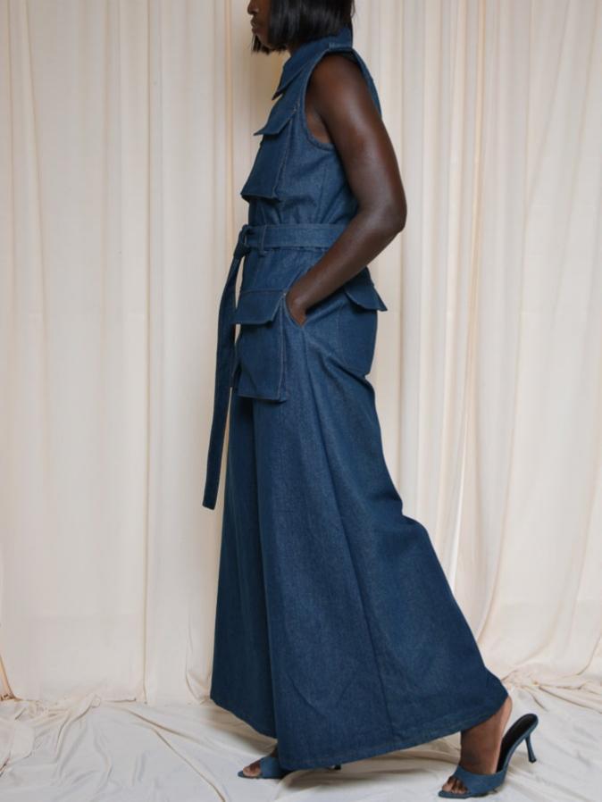 Sleeveless Denim Jumpsuit