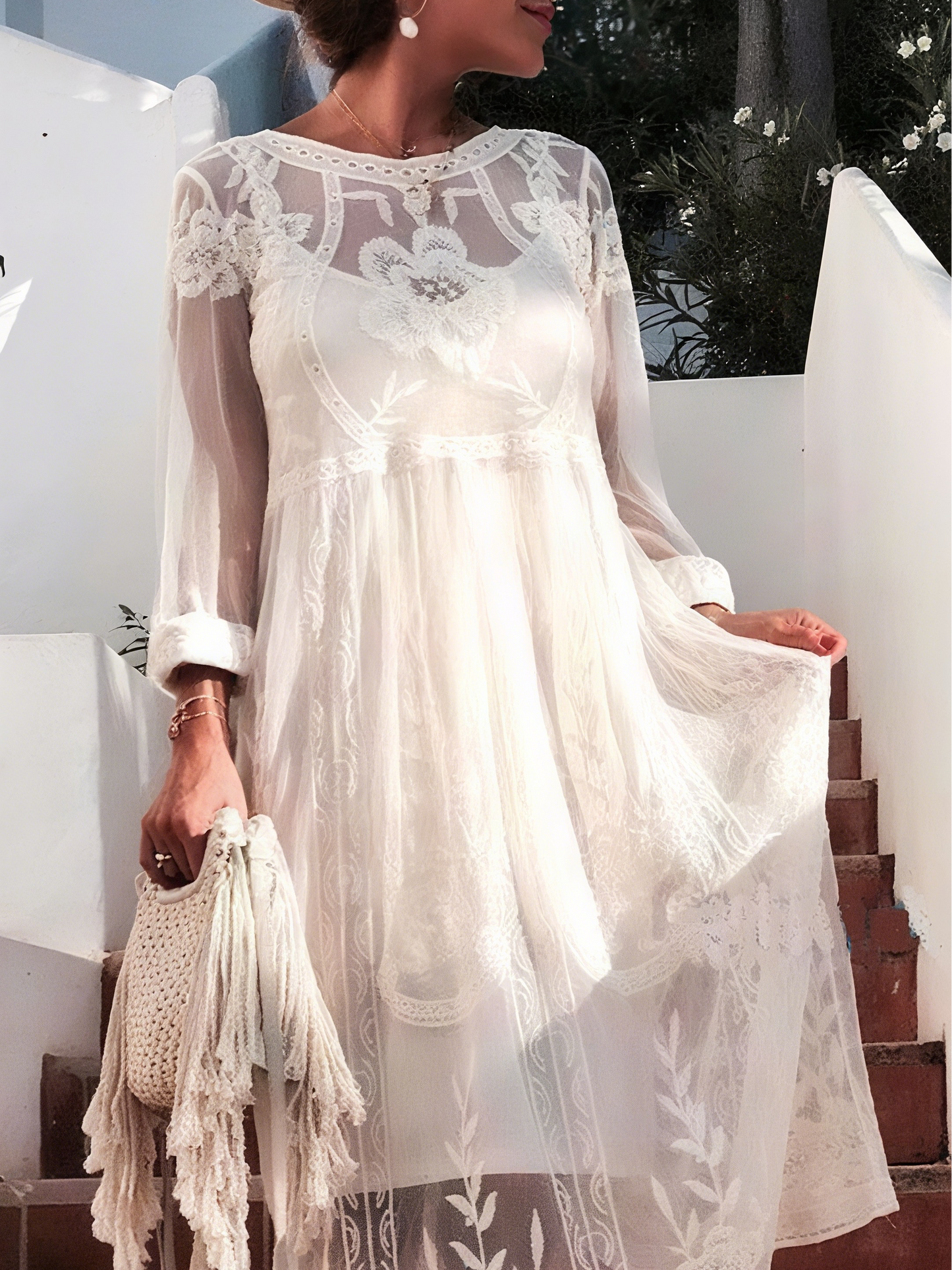 Elegant Embroidered Lace Long Dress