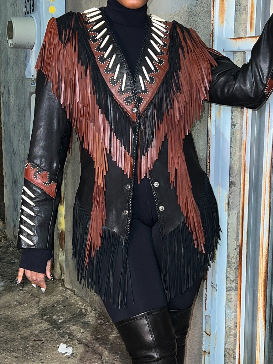 PU Fringe Long Sleeve Jacket