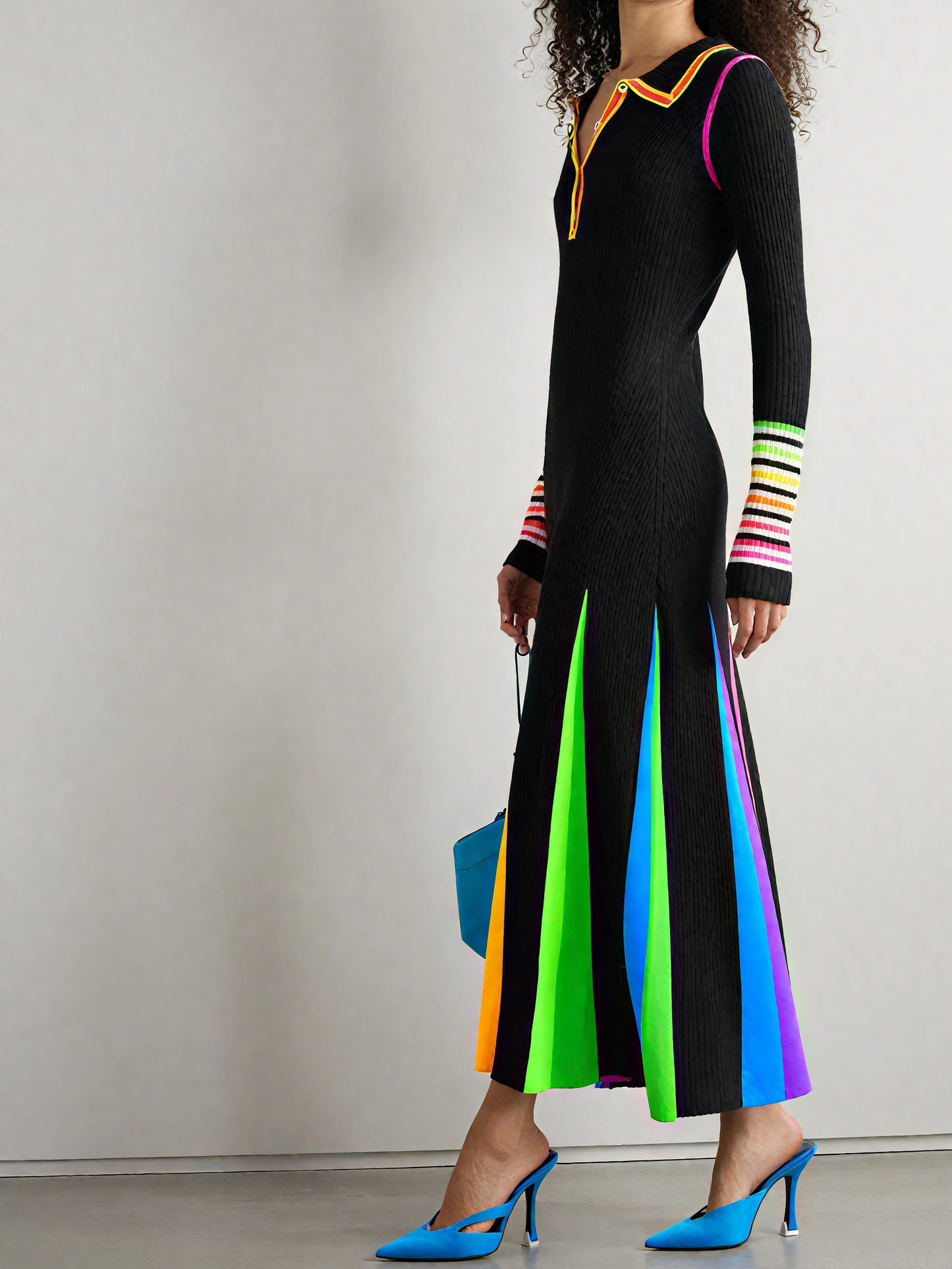 Colorful - Paneled Rainbow Knit Maxi Dress