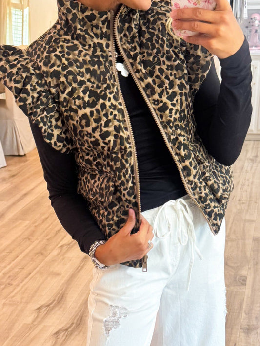 Fashion Leopard Ruffle Sleeve Vest