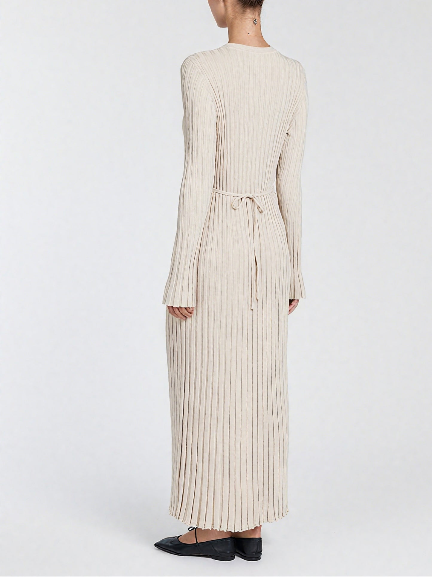 Elegant Stone Sleeved Knit Maxi Dress