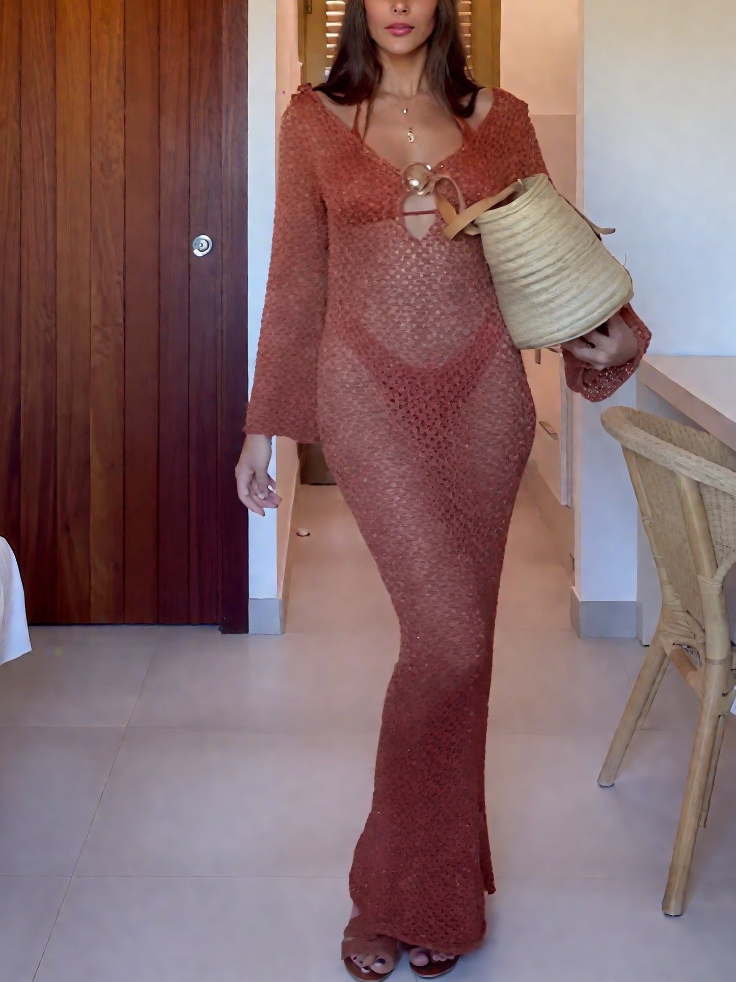 Elegant Crochet Knit Maxi Dress
