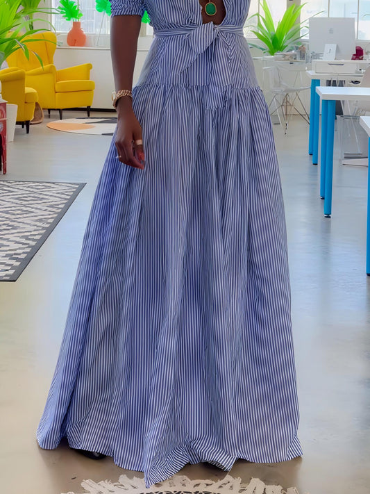 Chic Blue and White Striped Maxi Skirt
