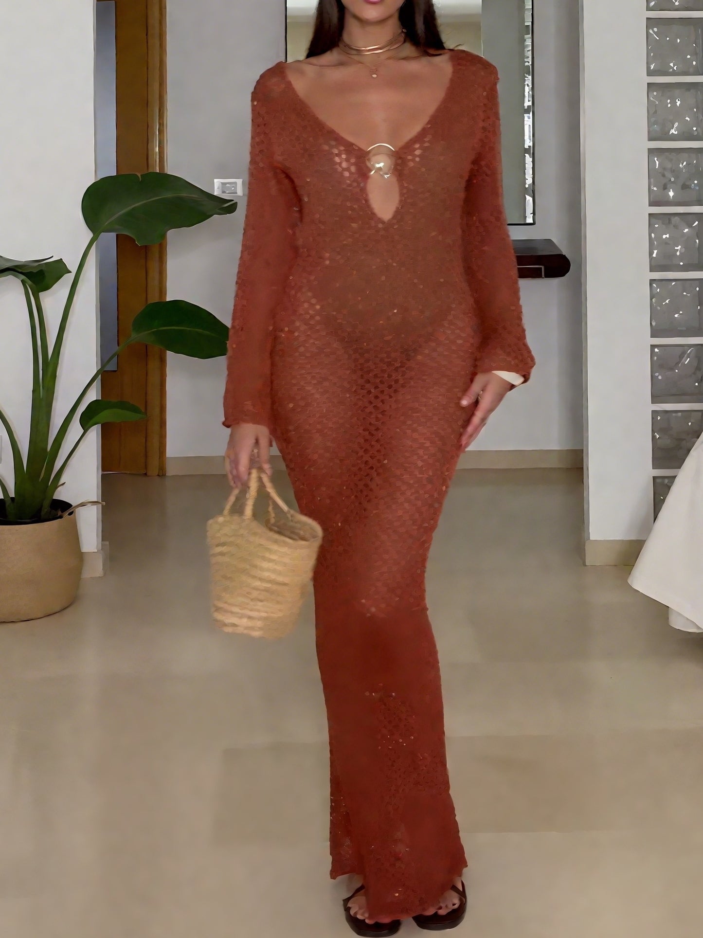 Elegant Crochet Knit Maxi Dress