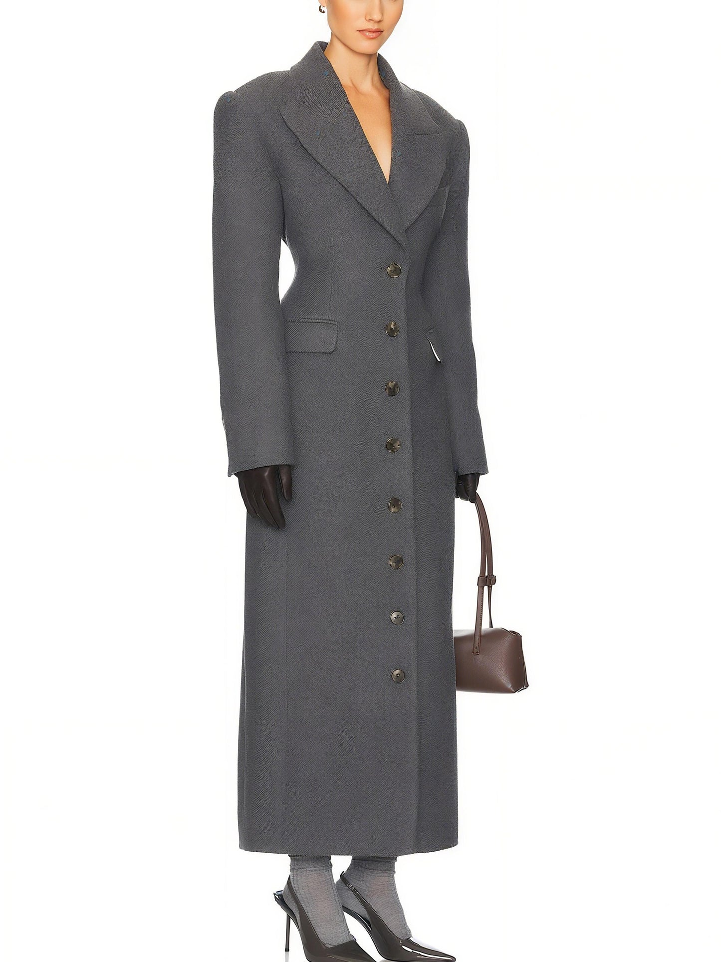 Elegant Grey Woolen Long Coat